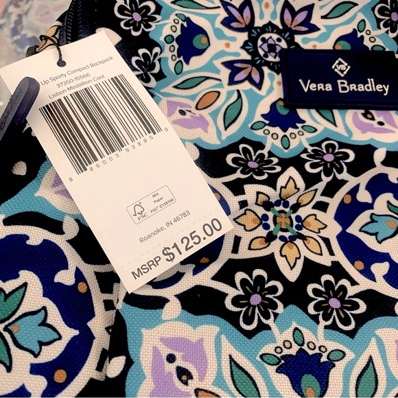 NWT Vera Bradley Lighten Up Sporty Compact Backpack Lisbon Medallion Cool - Picture 4 of 6